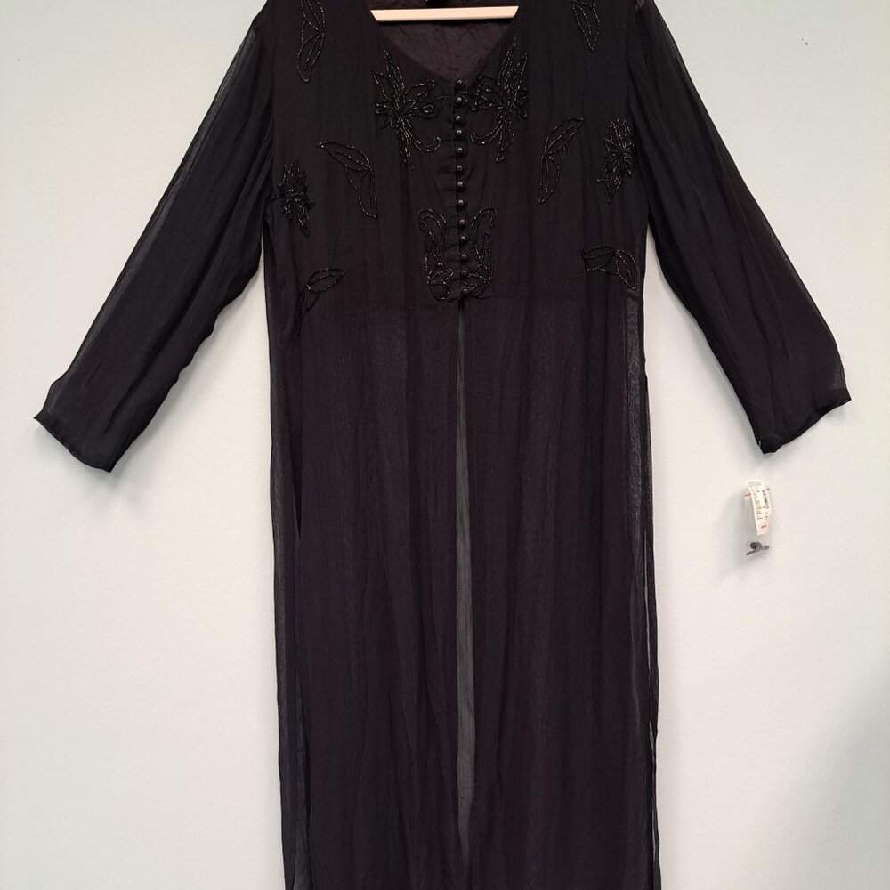 Papillon M Long Sheer Black Beaded Blouse